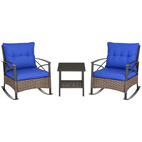 3 Piece Wicker Patio Rocking Chair Set with Coffee Table H127