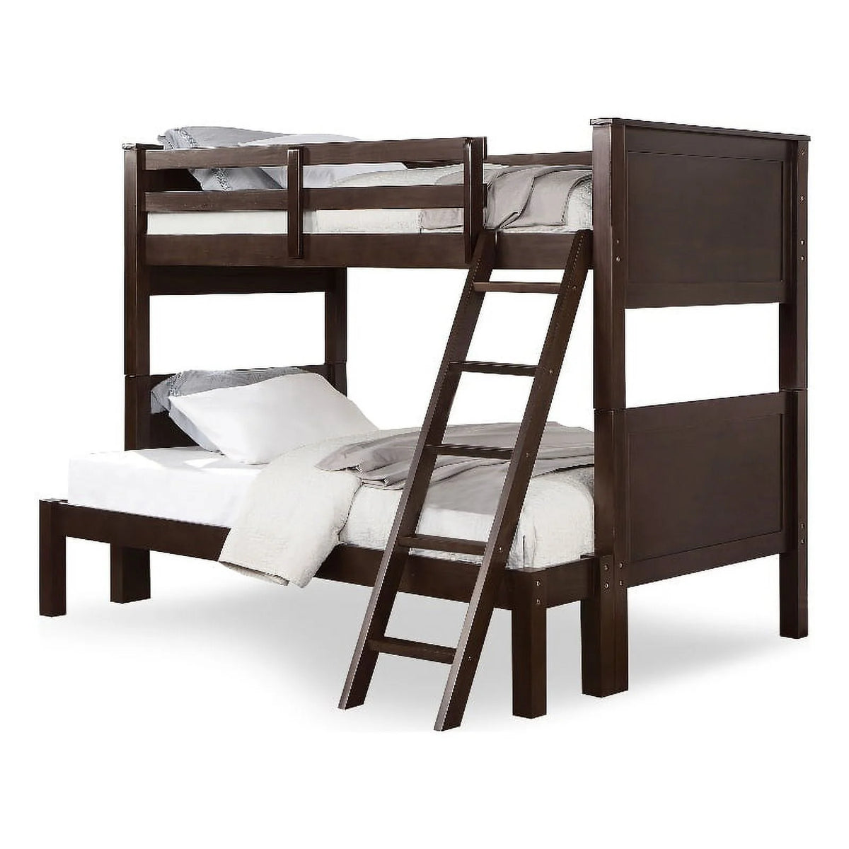 Walnut Wood Twin over Full Bunk Bed X74298