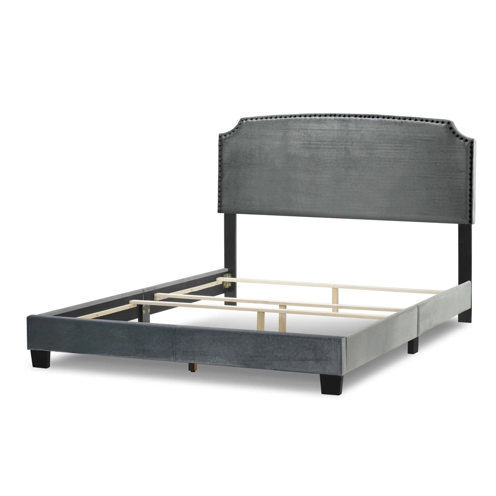 Gray Fabric Queen Bed with Nail Head Trim X85212