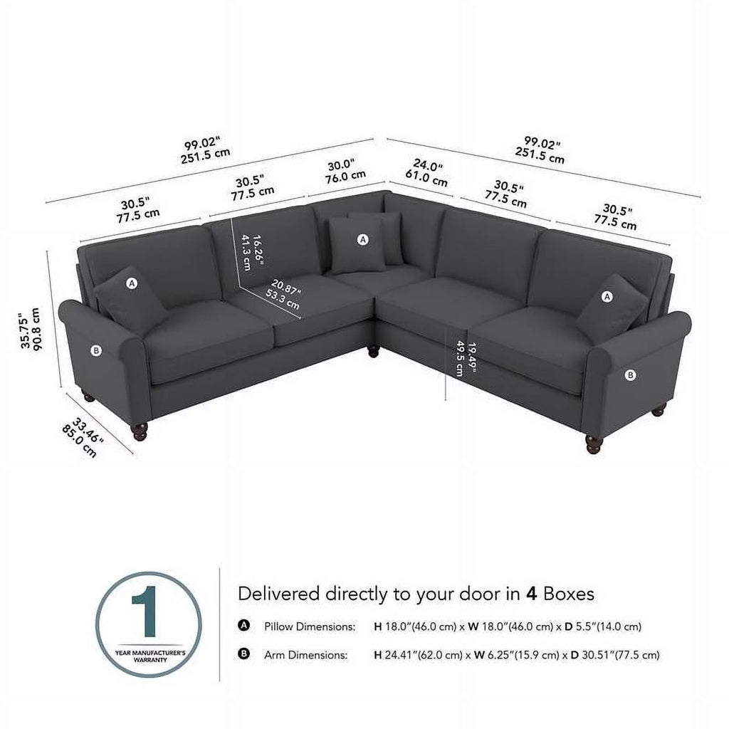Charcoal Gray Herringbone Fabric L Shaped Sectional Couch B788833