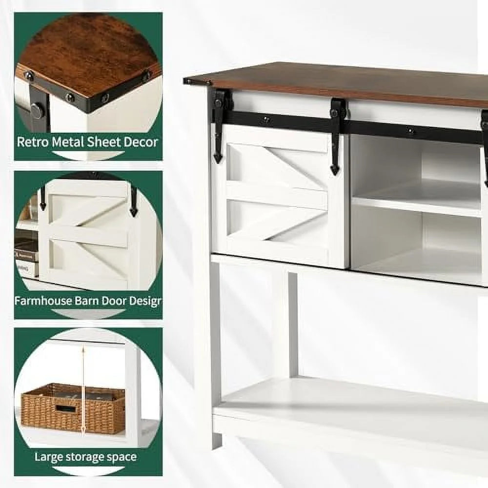 43 Inch Brown Console Table with Sliding Barn Doors C76607
