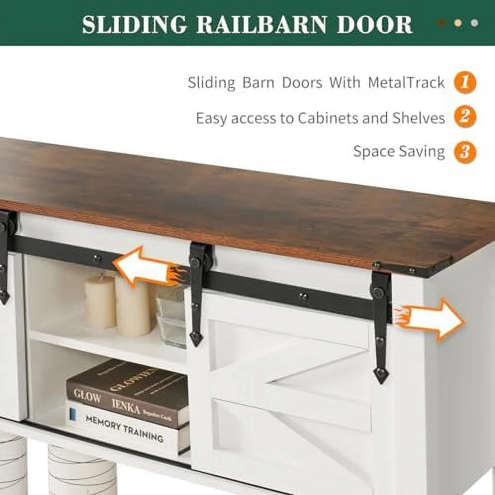 43 Inch Brown Console Table with Sliding Barn Doors C76607