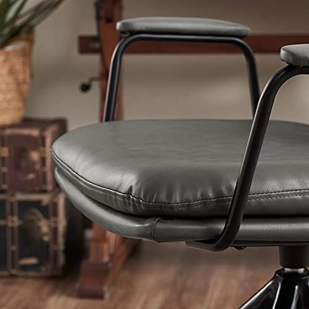 OffWhite PU Leather Swivel Office Chair with Oak Wood Legs O902297