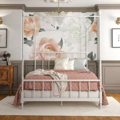 White Full Metal Canopy Bed L388