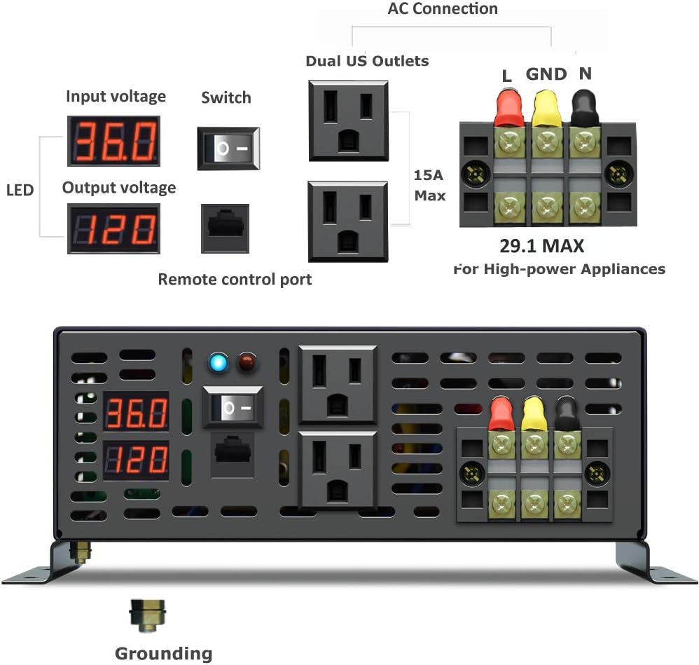 Pure Sine Wave 3500W Power Inverter with Dual AC Outlets V2212