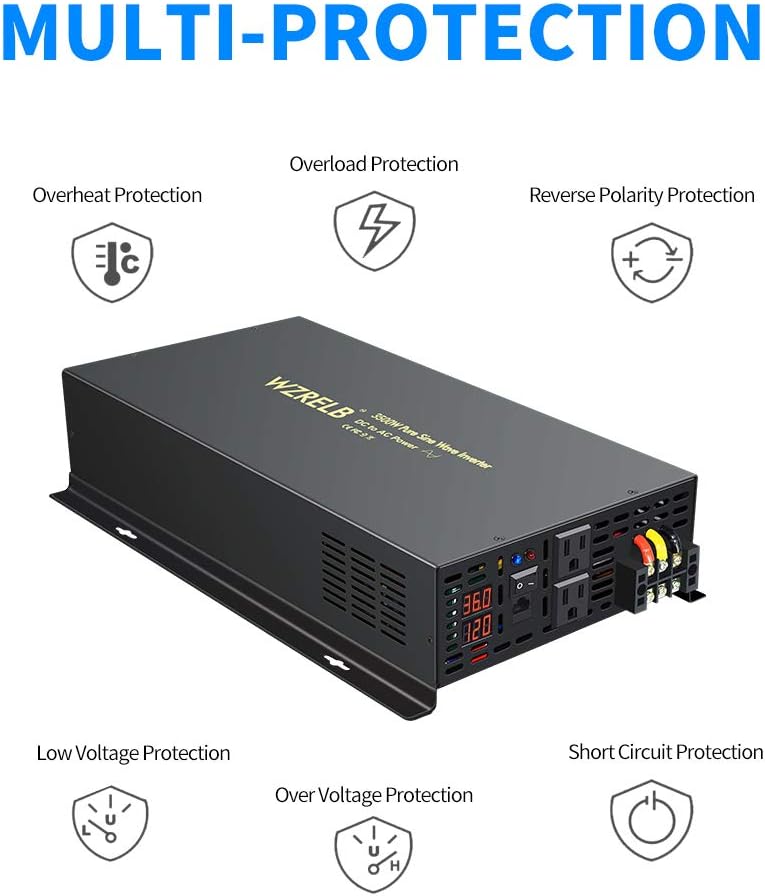 Pure Sine Wave 3500W Power Inverter with Dual AC Outlets V2212