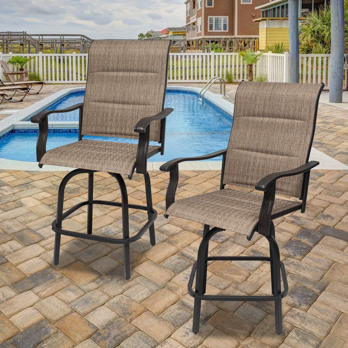 2 PCS All-Weather Padded Textilene Swivel Bar Stools V337304
