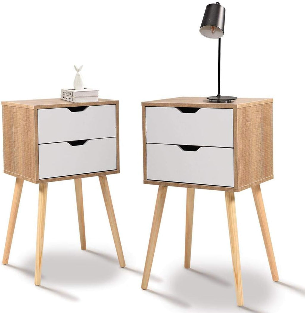 Set of 2 Blue 2 Drawer Wood Nightstand L339