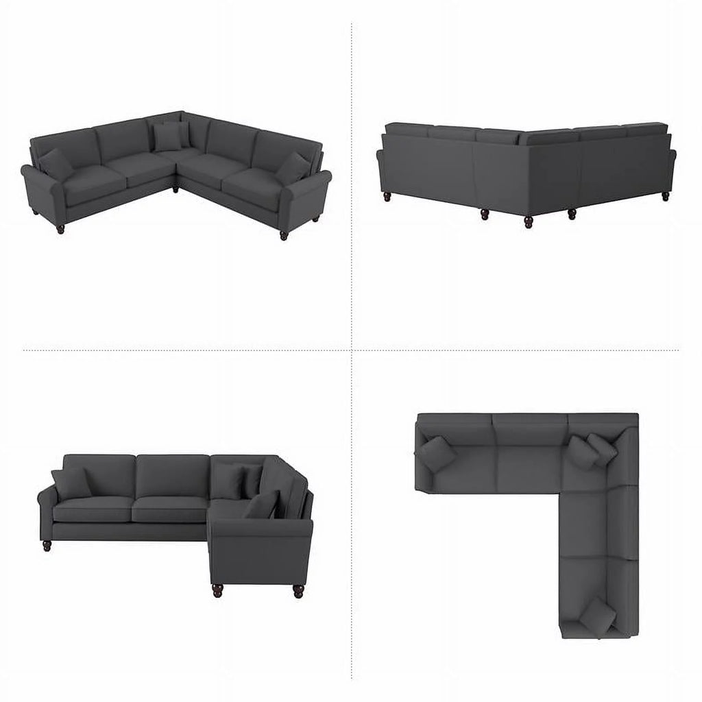 Charcoal Gray Herringbone Fabric L Shaped Sectional Couch B788833