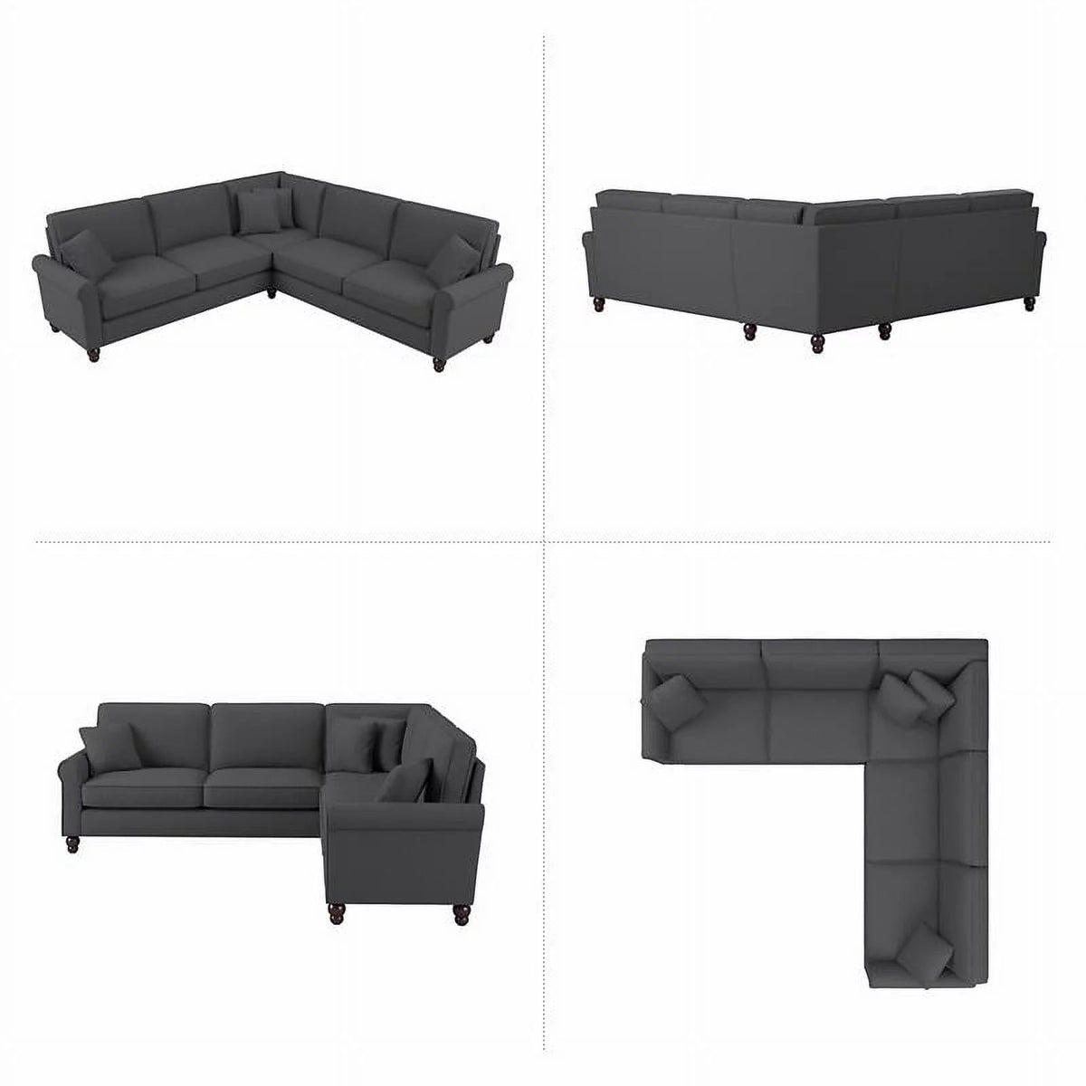 Charcoal Gray Herringbone Fabric L Shaped Sectional Couch B788833