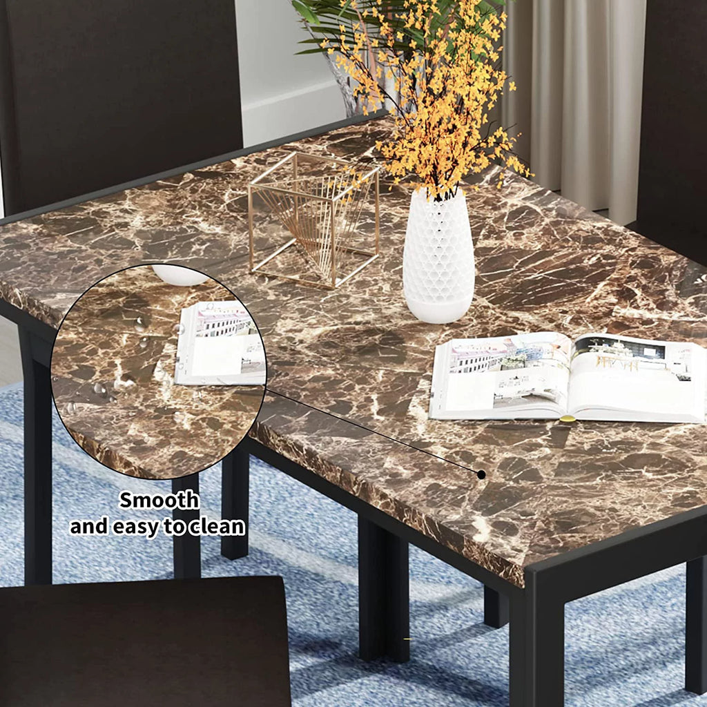 5 Piece Marble Dining Table Set with Faux Leather Metal Frame Chairs B5478