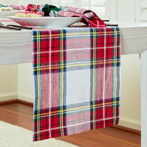 100% Pure Linen Green Tartan Plaid Table Runner 14 x 72 Inch N2748