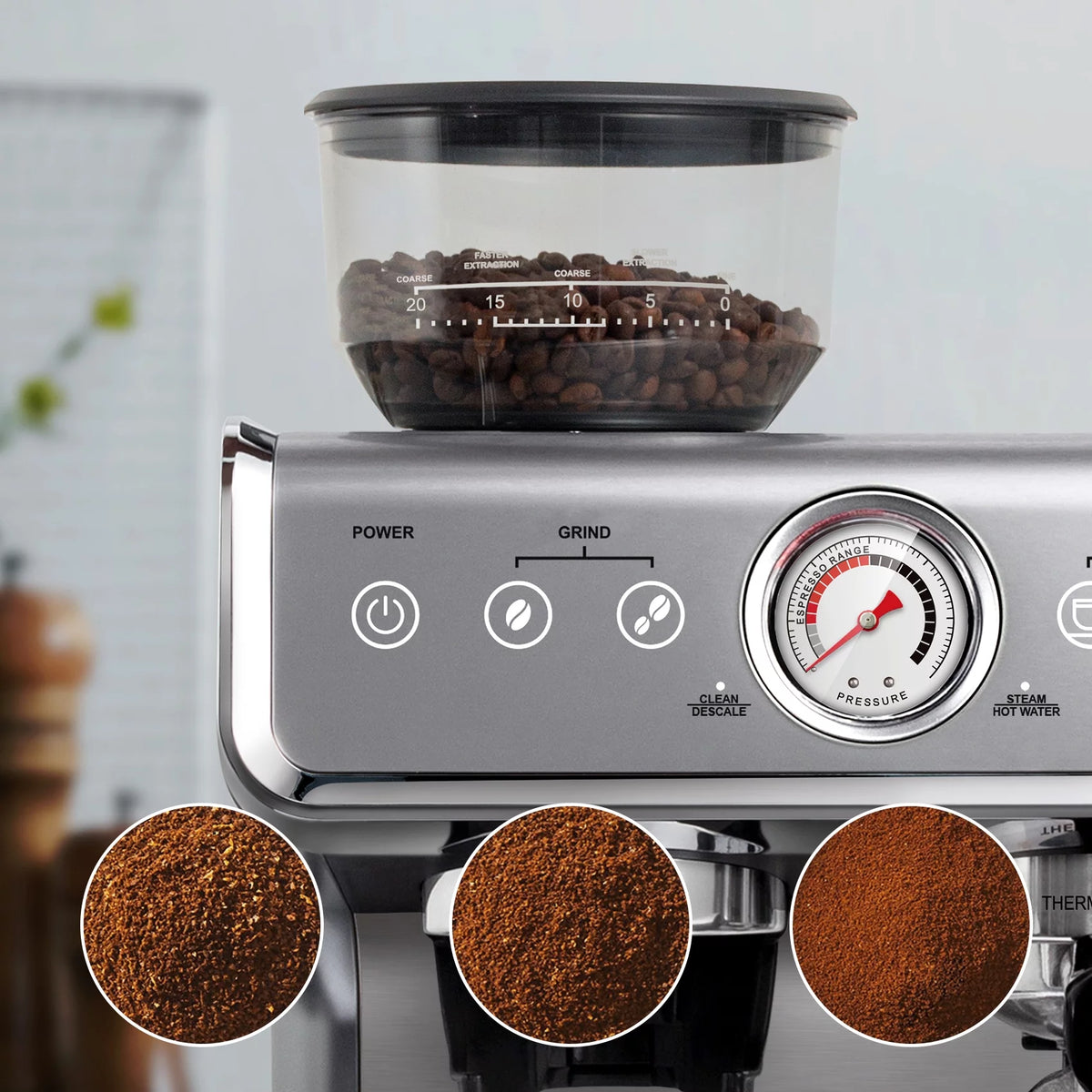 Semi-Automatic Espresso Machine Silver 2 Litre Water Tank U68635