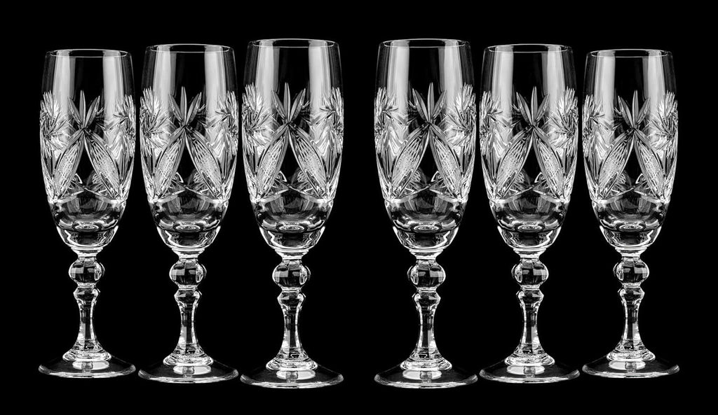 6 Cut Crystal Champagne Glasses 200Ml/6.8Oz A482