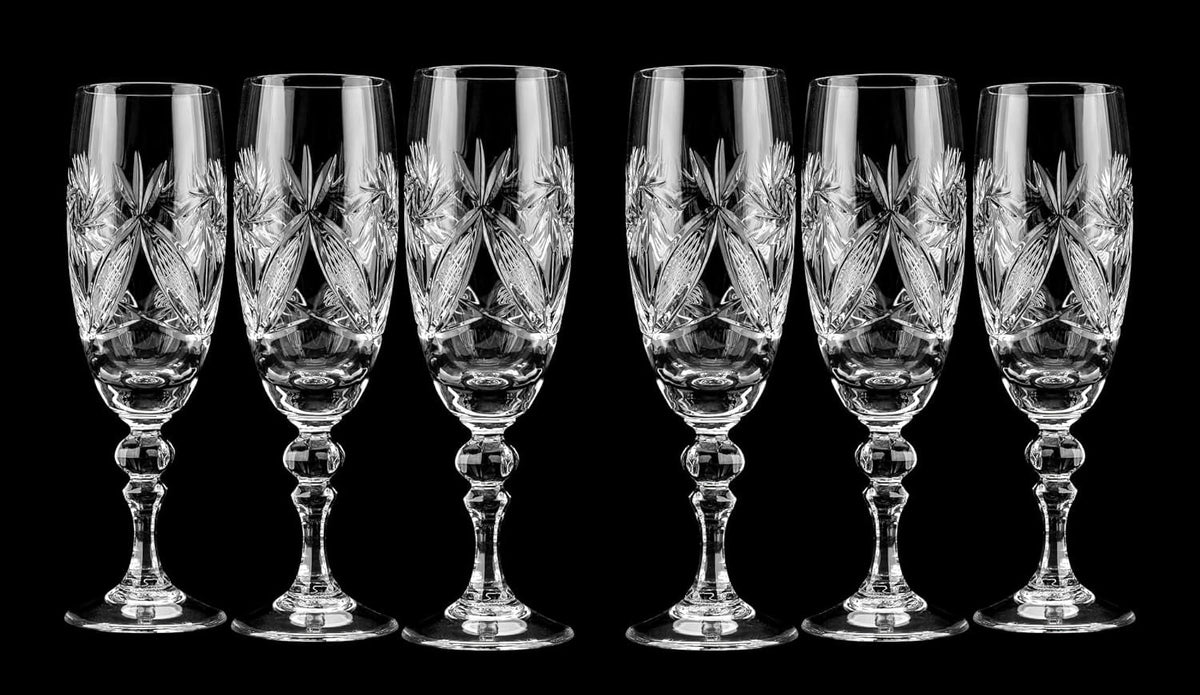 6 Cut Crystal Champagne Glasses 200Ml/6.8Oz A482
