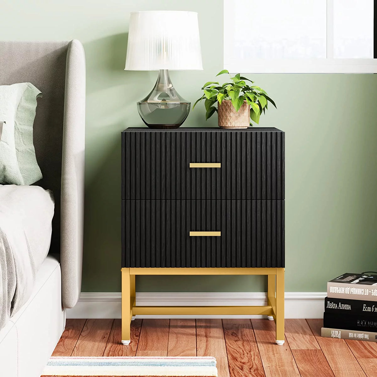 2-Drawer Wood Metal Nightstand T118