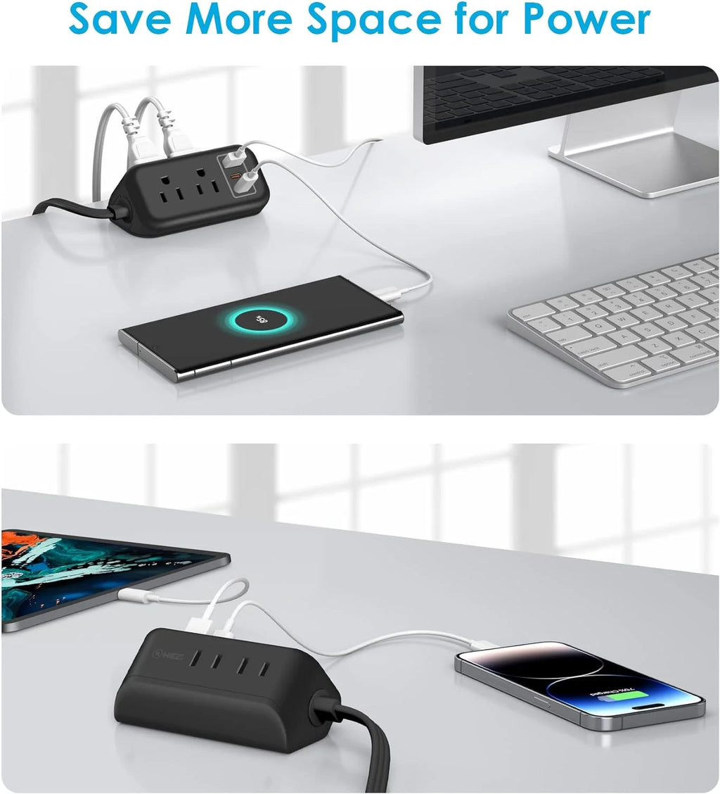 Ultra Thin 10FT Extension Cord, Flat Plug Power Strip with 4 Outlets 3 USB Ports U7182