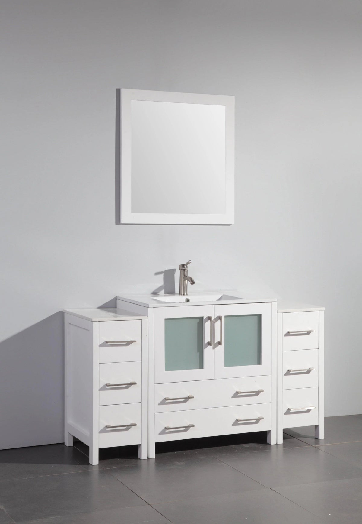 54 in. Single Sink White Vanity Cabinet with Ceramic Sink & Mirror S97010