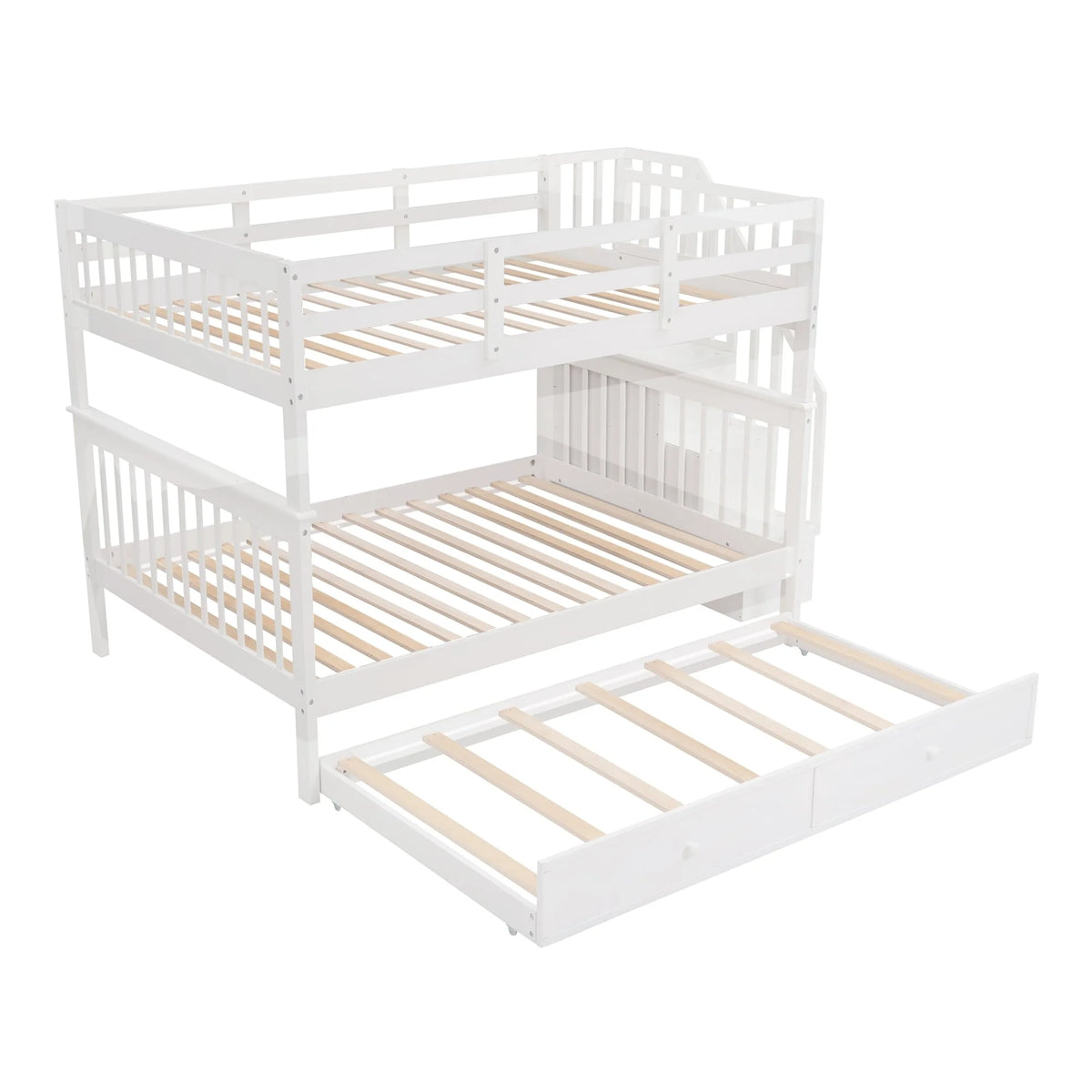 Full over Full Bunk Bed with Twin Trundle White Z767263