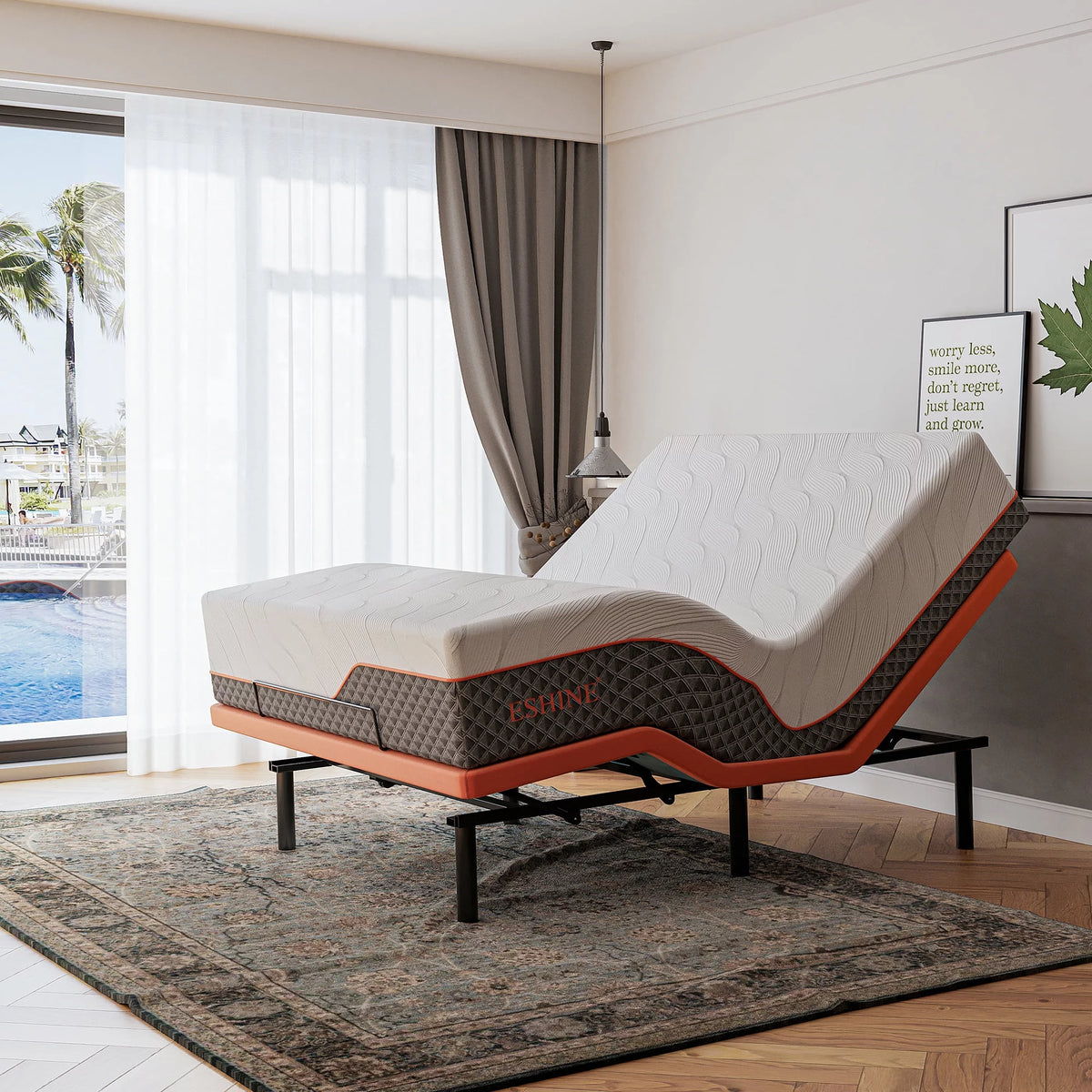 Queen Adjustable Bed Frame with 14 inch Hybrid Memory Foam Mattress U53091
