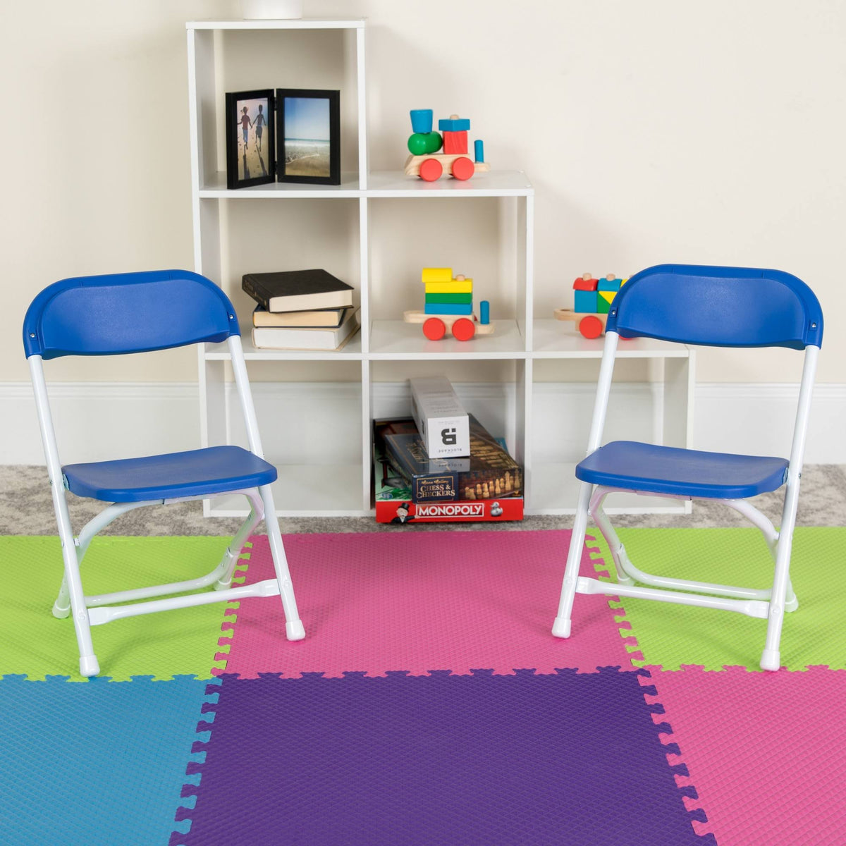 10 Pack Kids Blue Plastic Folding Chair Y62492