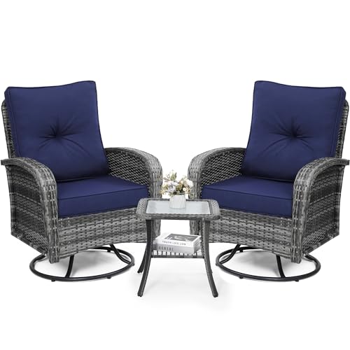 3 Piece Rattan Wicker Bistro Set with Glass Top Table W298