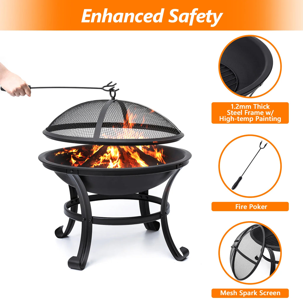22 inch Portable Wood Burning Fire Pit with Spark Screen A93690
