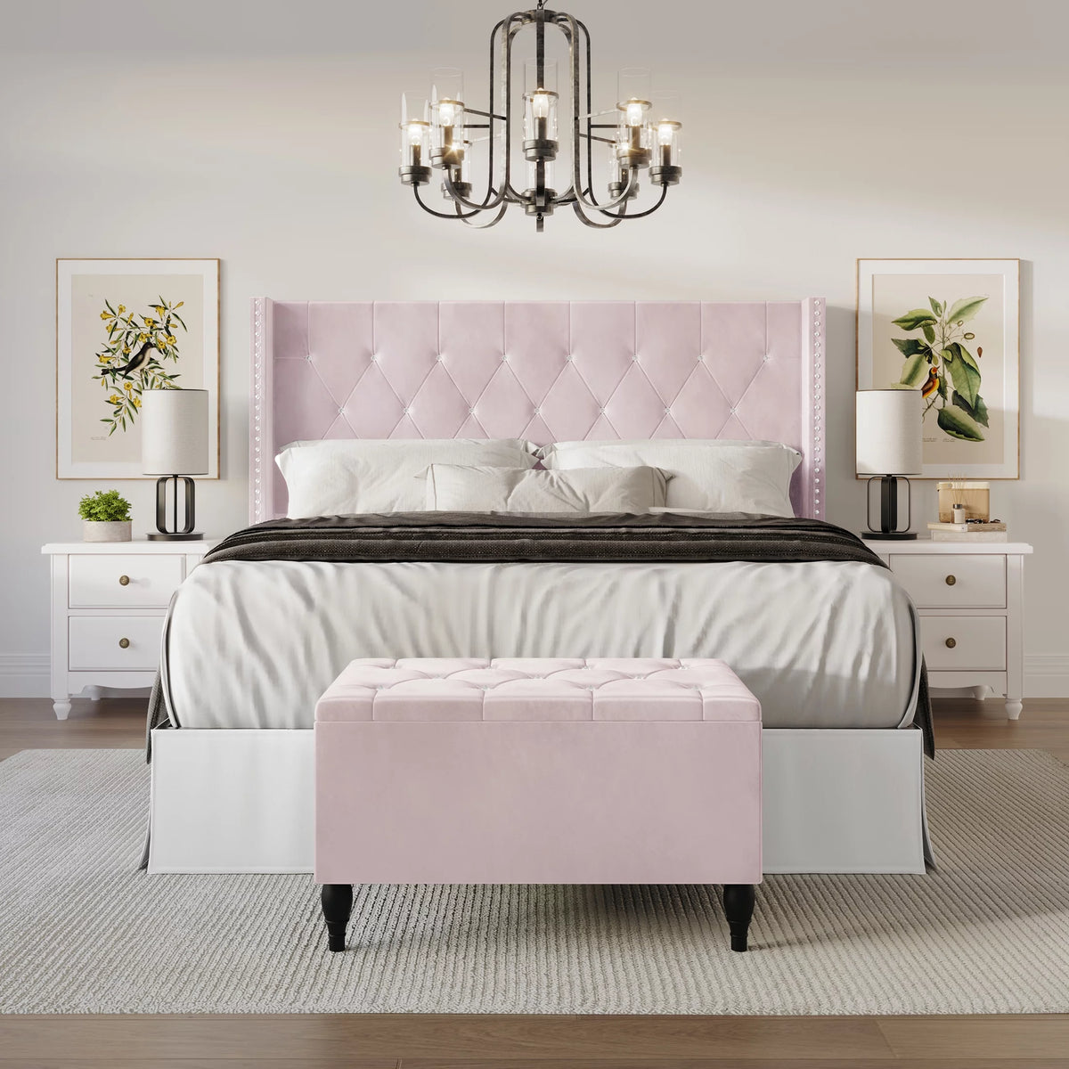 Black Velvet Upholstered Storage Bench Bed X94231