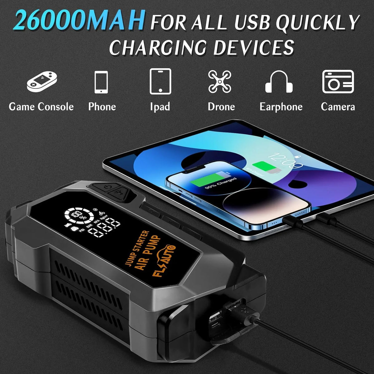 Portable 4000A Peak Car Jump Starter with 150 PSI Air Compressor Q22495