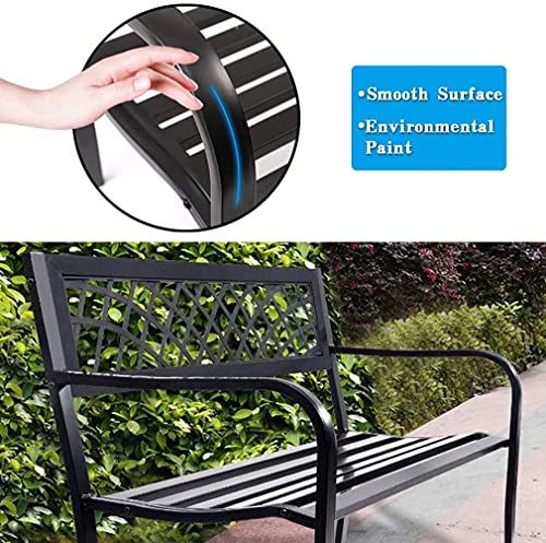 Black Iron Steel Patio Bench with Mesh Pattern A38030