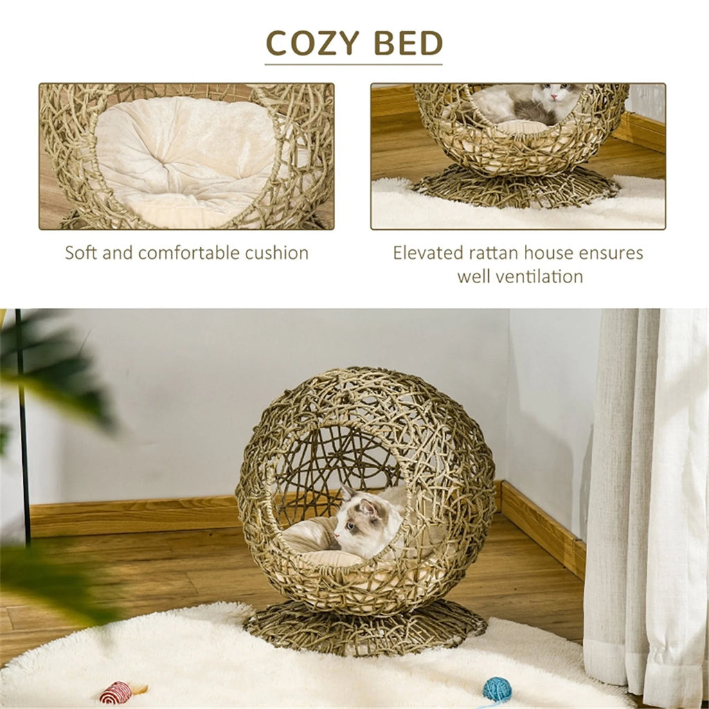 Rattan Elevated Cat Bed with Soft Cushion U606262
