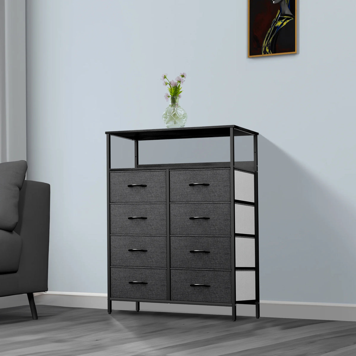 8 Drawer Fabric Dresser with Shelves Z811