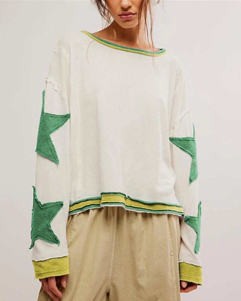 Round Neck Hooded Loose Star Hoodie P693338