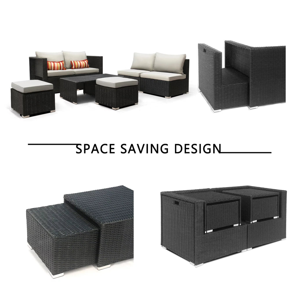 8 PCS Patio Furniture Set Sectional Sofa with Ottoman Coffee Table Q16942