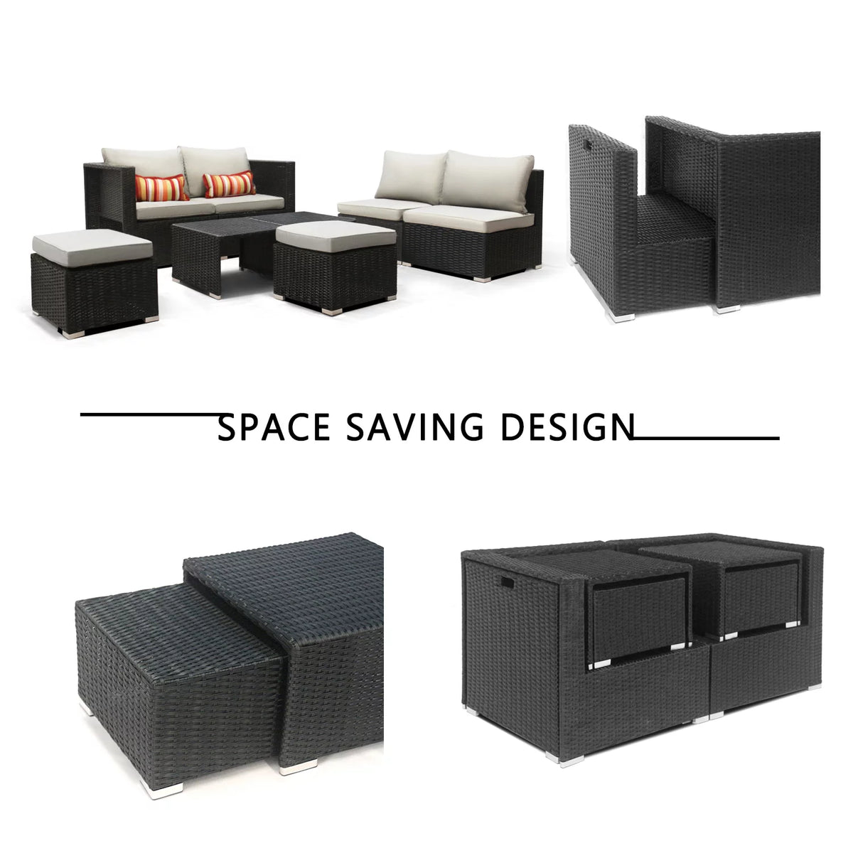 8 PCS Patio Furniture Set Sectional Sofa with Ottoman Coffee Table Q16942