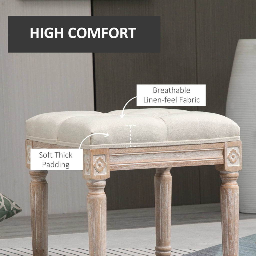 Beige Button Tufted Foot Stool Ottoman E696