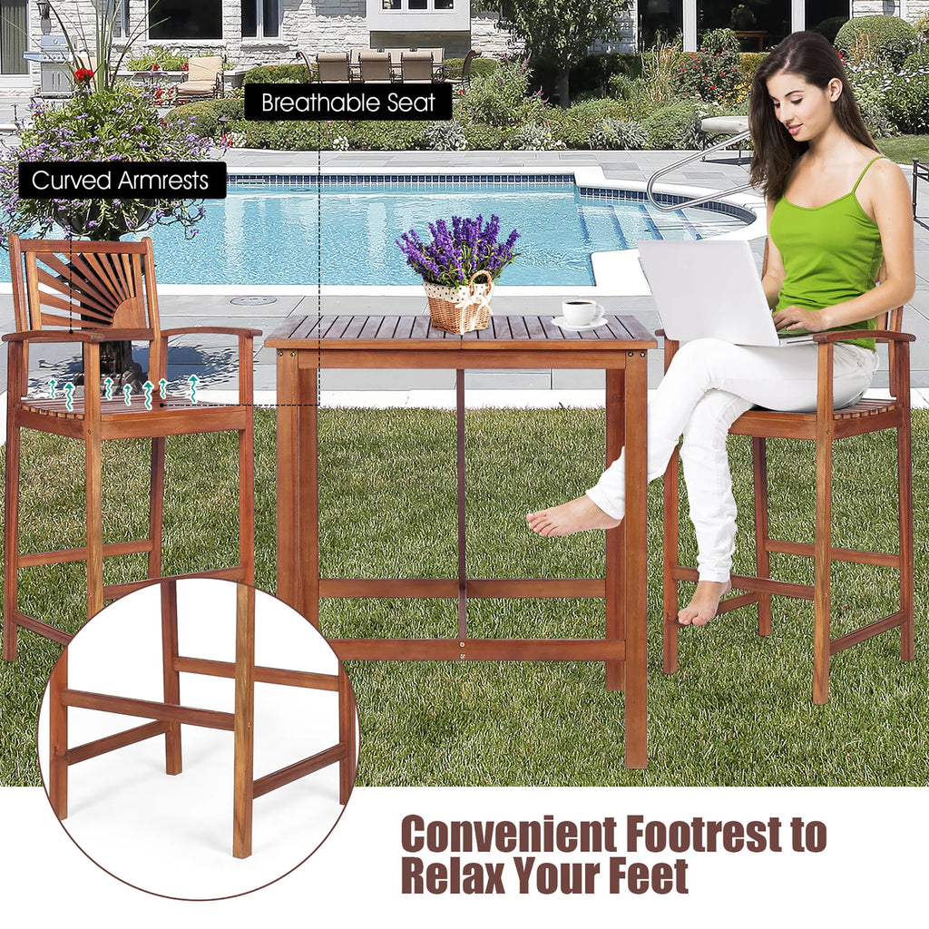 Acacia Wood Bar Height Bistro Dining Set U22641