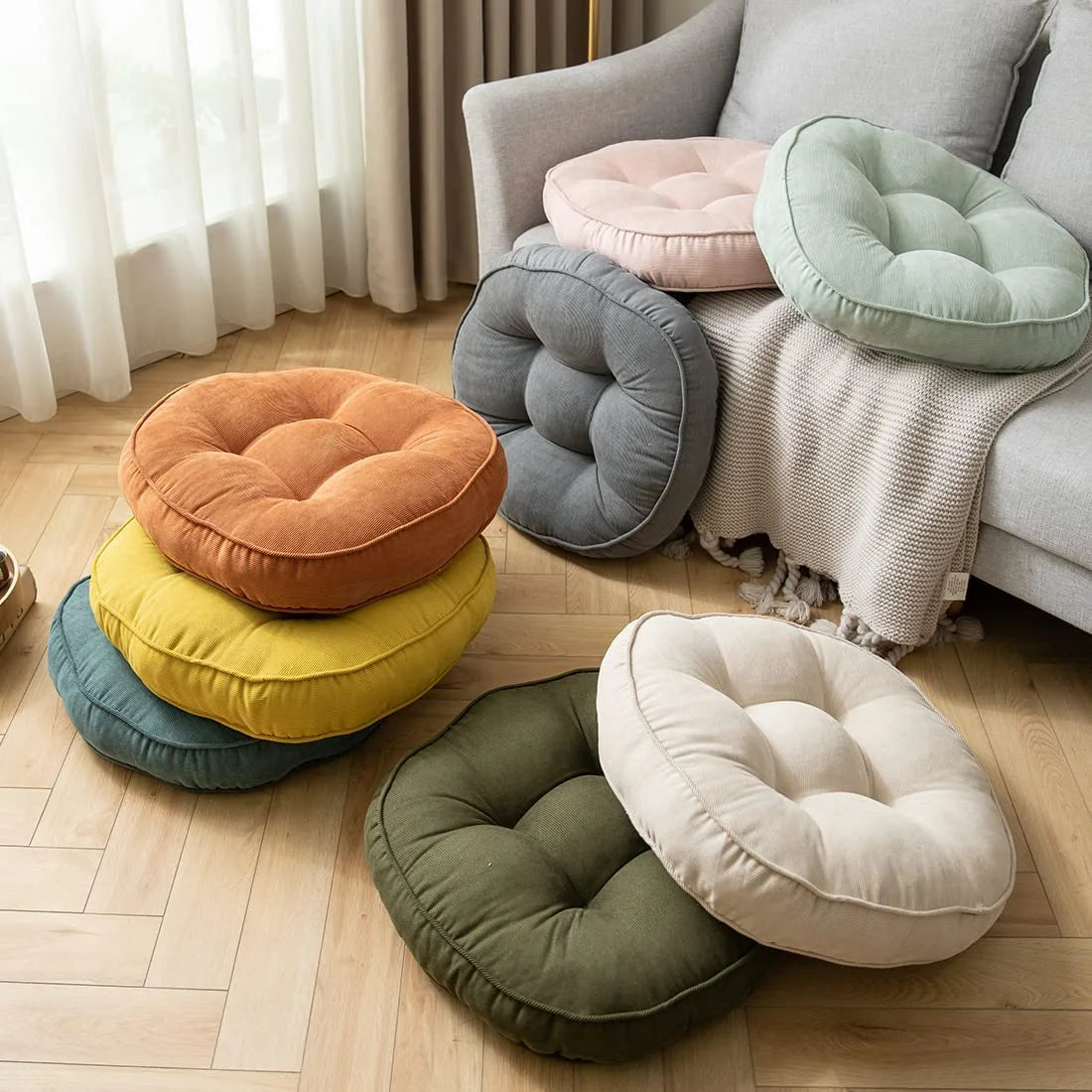 Orange 22x22 Inch Corduroy Round Chair Pad M520