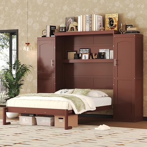 Wooden Murphy Bed with Wardrobe and Storage Shelf C487988