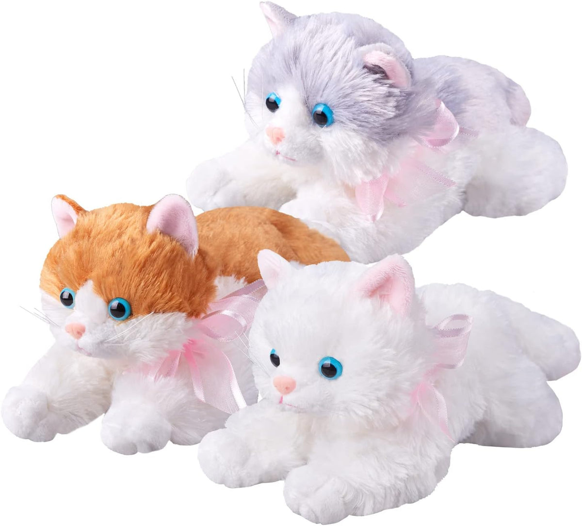 White 3 Pcs Mini Plush Cat Toy Set C9947