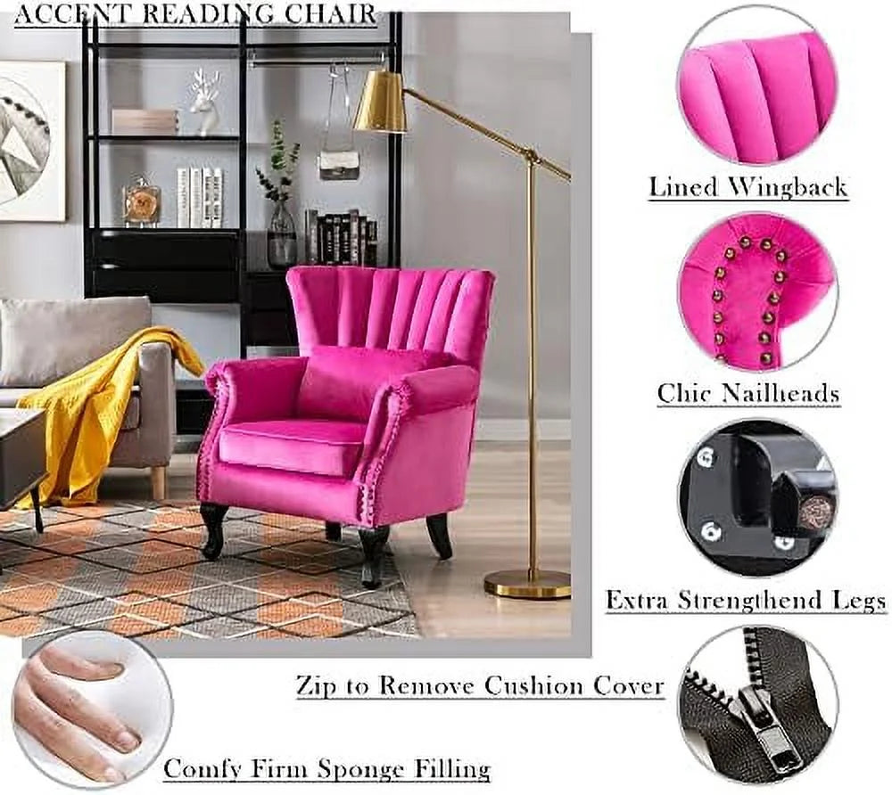 Velvet Hot Pink Upholstered Accent Chair E6099