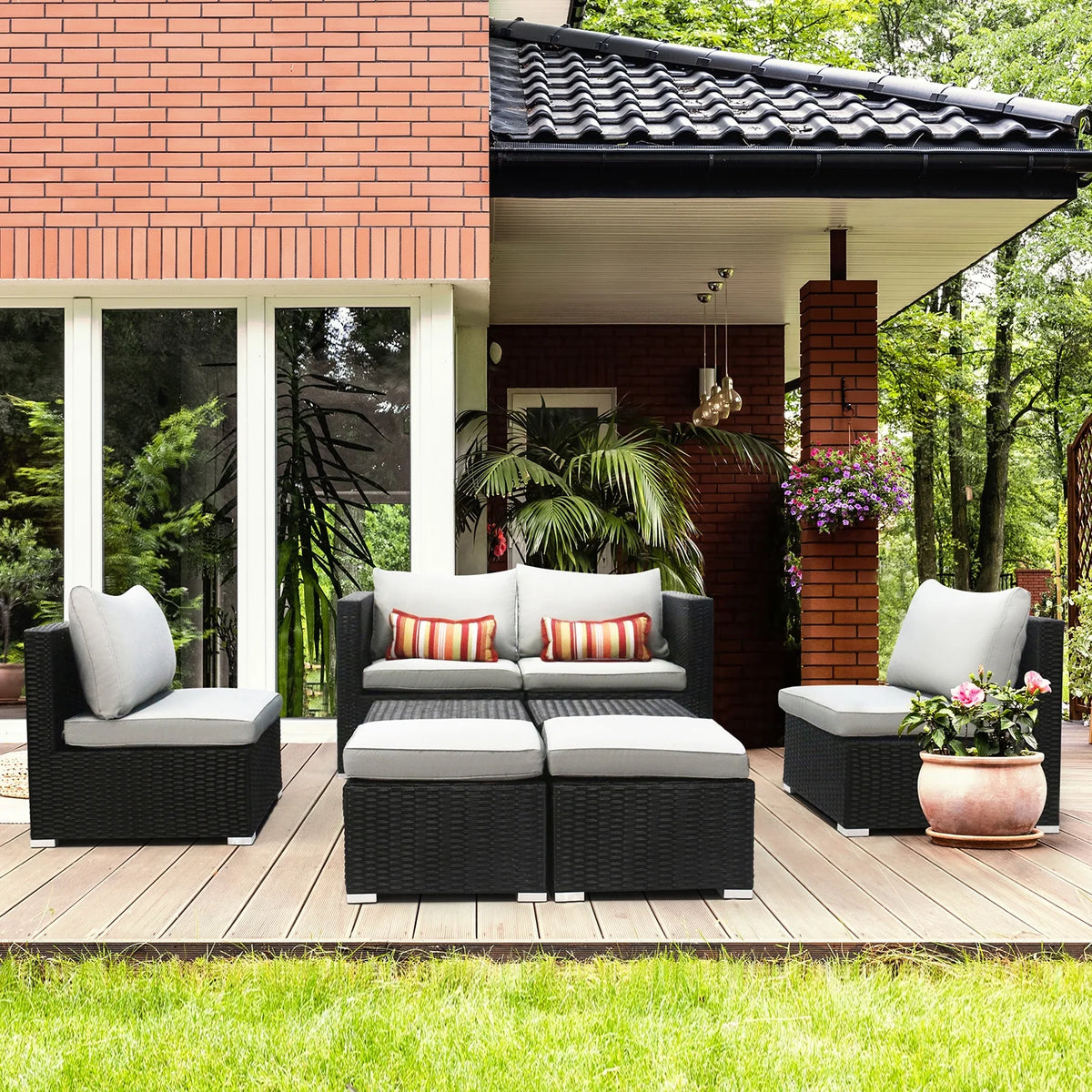 8 PCS Patio Furniture Set Sectional Sofa with Ottoman Coffee Table Q16942