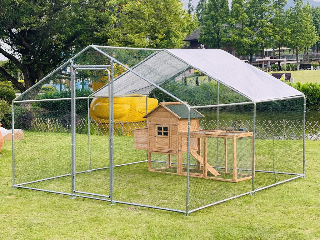 Large Walk-in Metal Chicken Coop with Roof Cover U659976