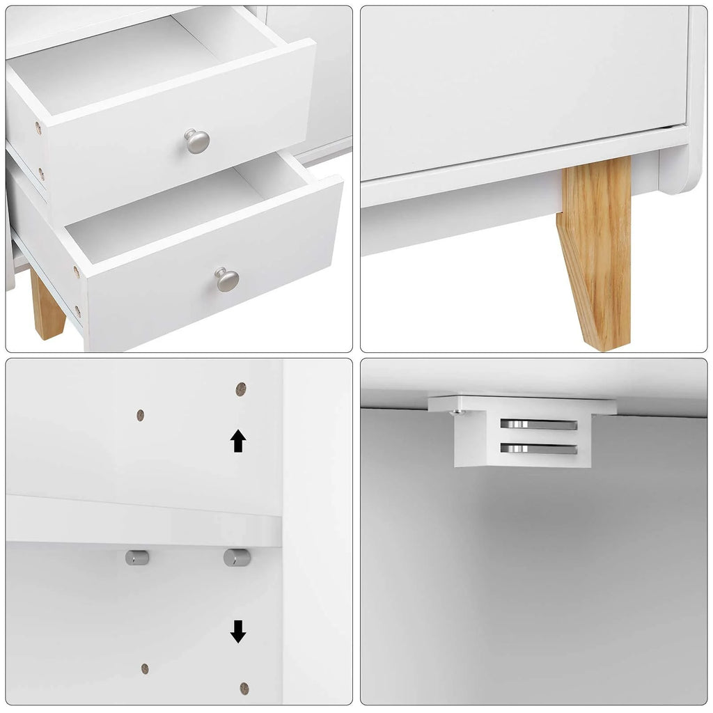 White Wooden Floor Storage Cabinet with Door and Drawers M348371