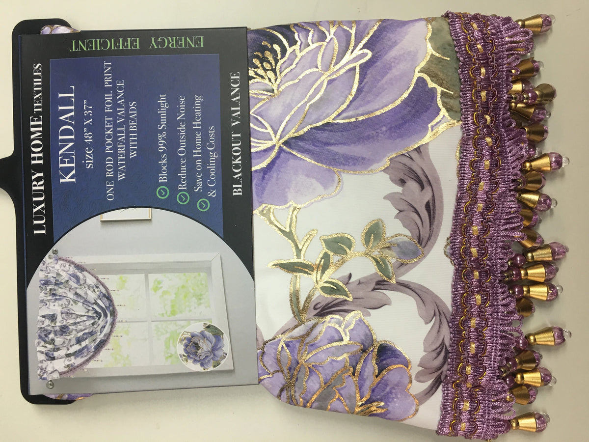 5 Piece Floral Blackout Curtain Set with Valances, 84" Long, Purple P5761