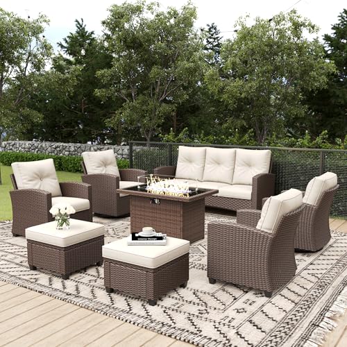 4 Piece Wicker Patio Furniture Set with Fire Pit Table D949