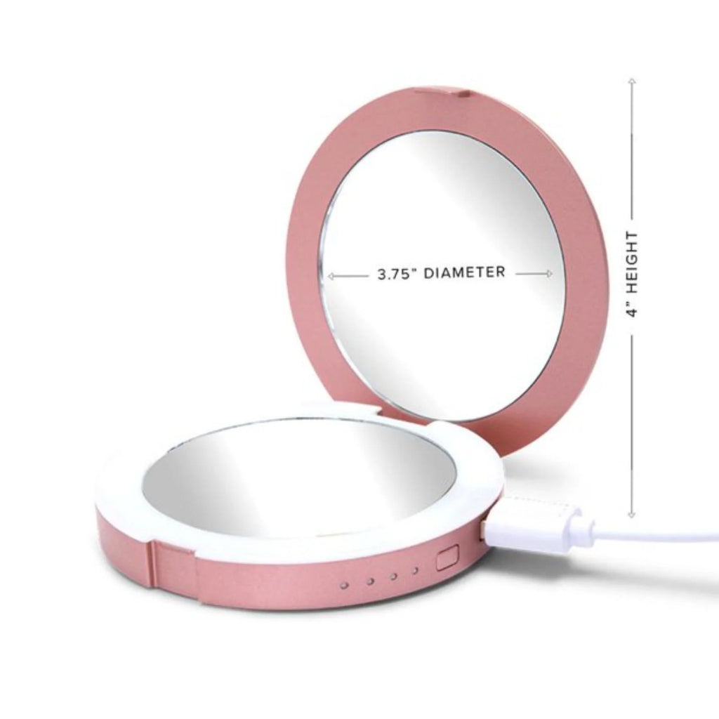Rechargeable Lighted Round Travel Mirror with 5X Magnifying Glass P753