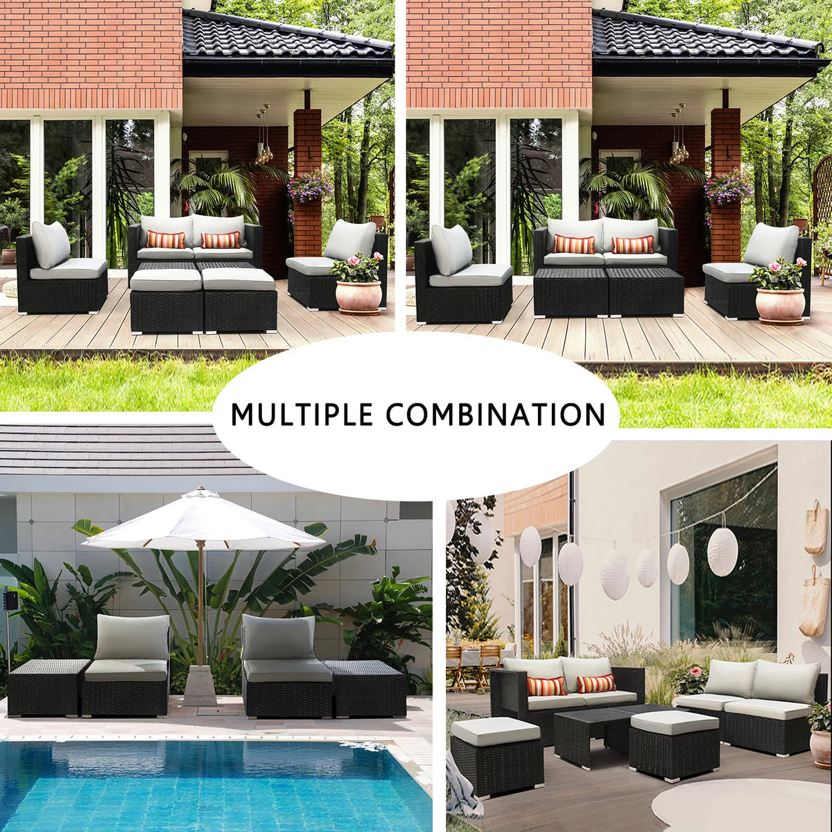 8 PCS Patio Furniture Set Sectional Sofa with Ottoman Coffee Table Q16942