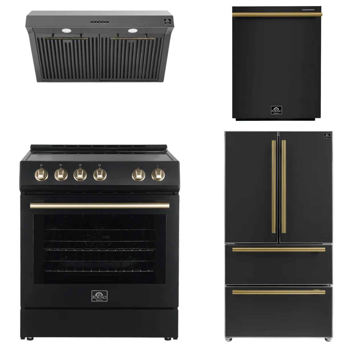 30 Electric Range, Range Hood, Refrigerator and Dishwasher in Black C816767