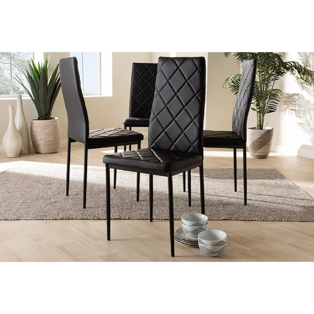 Black Faux Leather Upholstered Dining Chair Set of 4 B6124